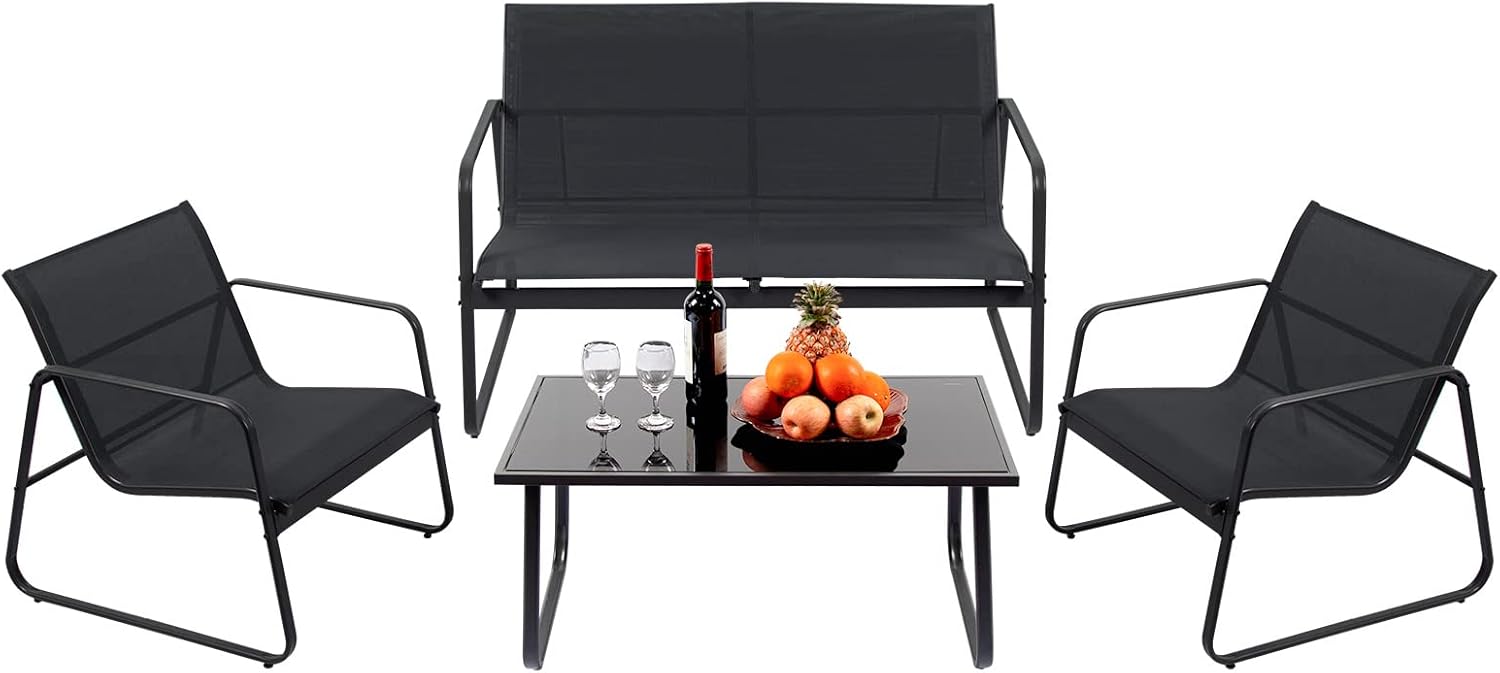 PAIQIAN 4-Pieces Patio Furniture Set Patio Furniture Outdoor Furniture Modern Conversation Set Bistro Set with Loveseat and Coffee Table for Courtyard, Lawn and Balcony (Grey) - Image 11