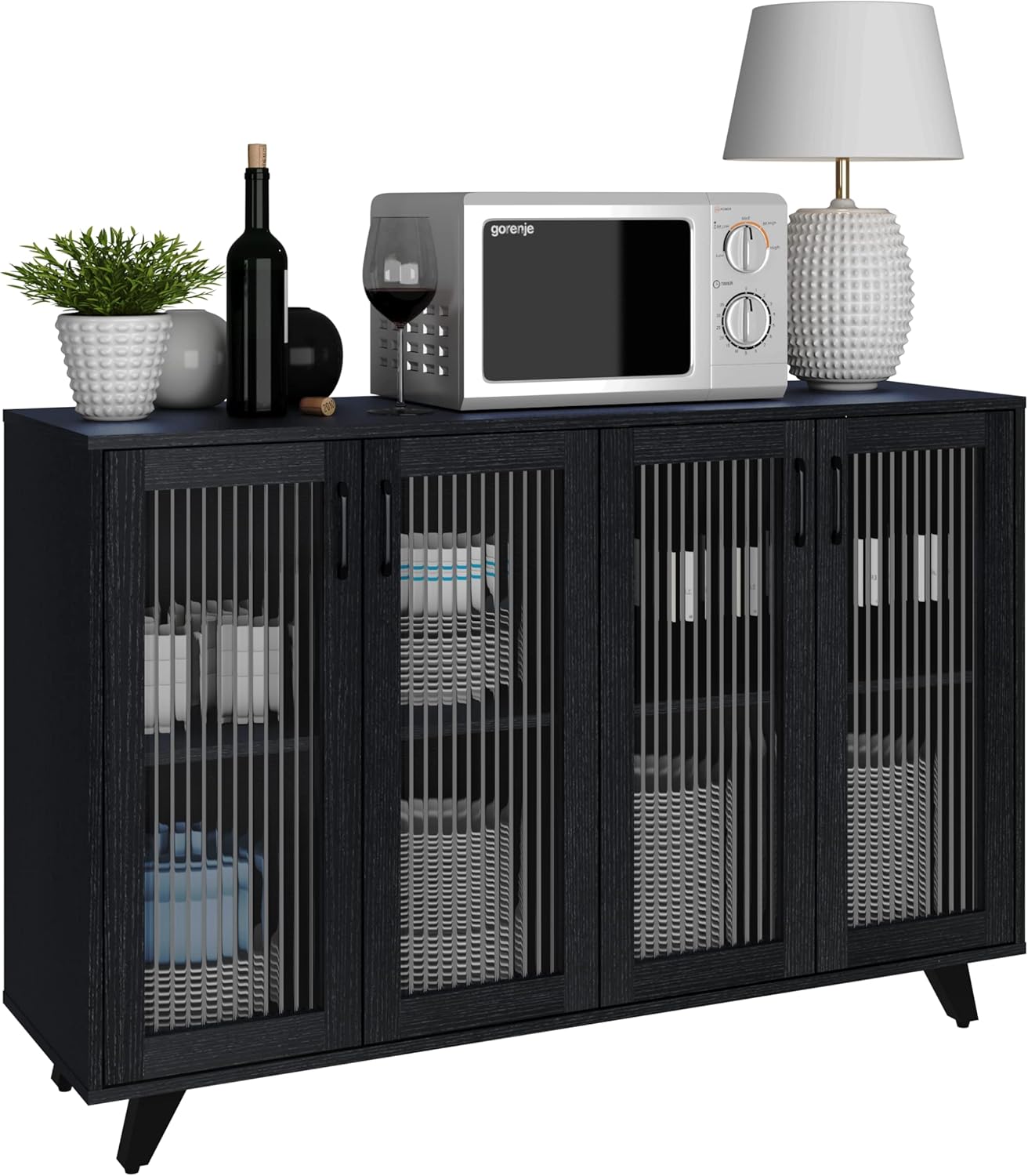 Panana Kitchen Buffet Server Table Accent Sideboard Cupboard Server Buffet Console Table with Doors Cabinet (27inch, White) - Image 11