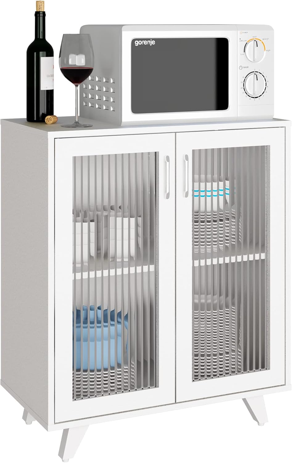 Panana Kitchen Buffet Server Table Accent Sideboard Cupboard Server Buffet Console Table with Doors Cabinet (27inch, White)