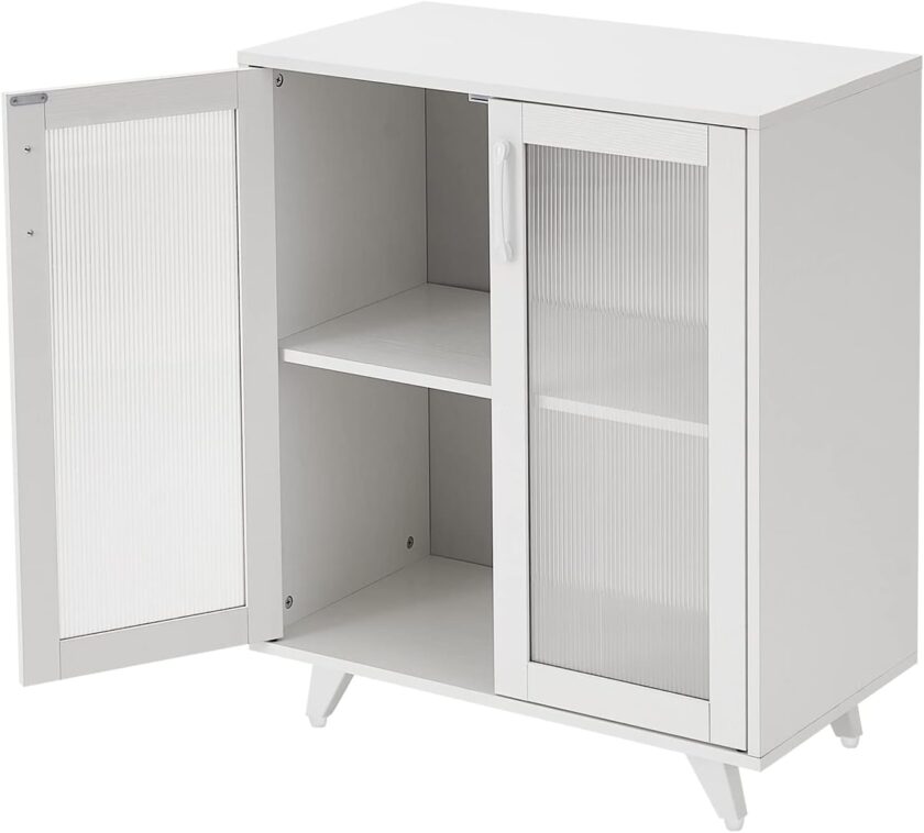 Panana Kitchen Buffet Server Table Accent Sideboard Cupboard Server Buffet Console Table with Doors Cabinet (27inch, White) - Image 6