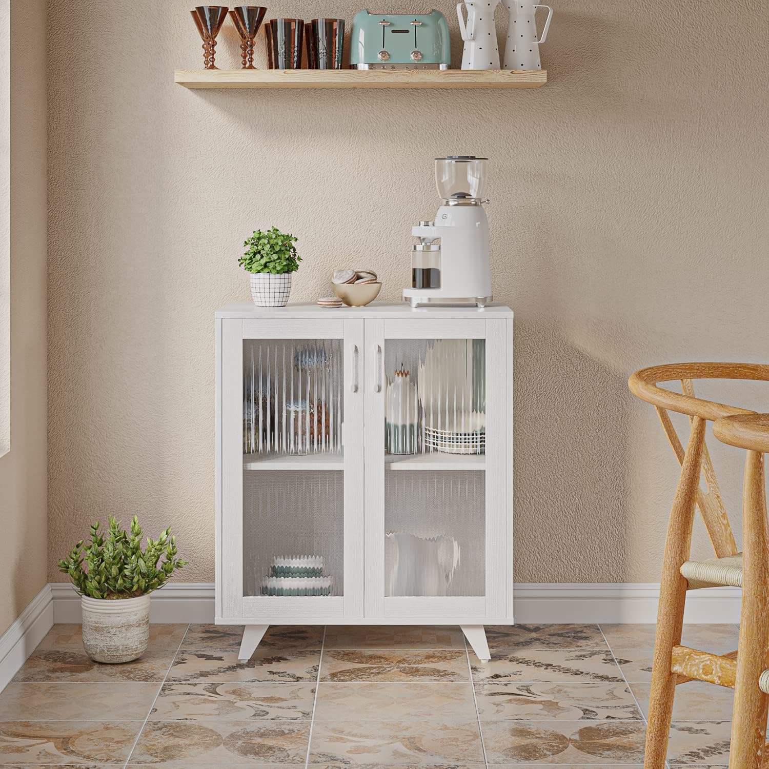 Panana Kitchen Buffet Server Table Accent Sideboard Cupboard Server Buffet Console Table with Doors Cabinet (27inch, White) - Image 4