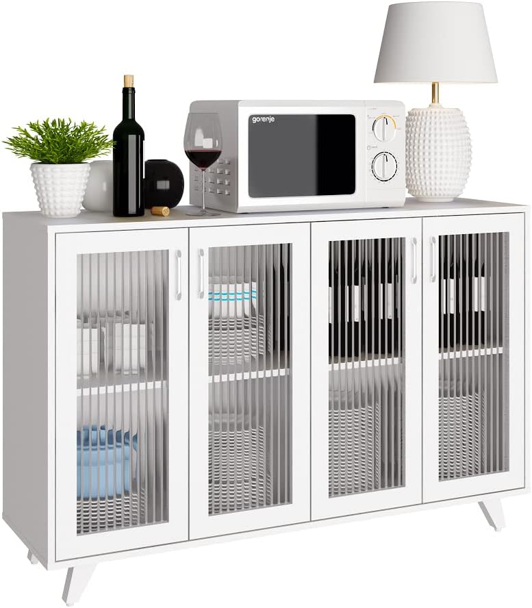 Panana Kitchen Buffet Server Table Accent Sideboard Cupboard Server Buffet Console Table with Doors Cabinet (27inch, White) - Image 10
