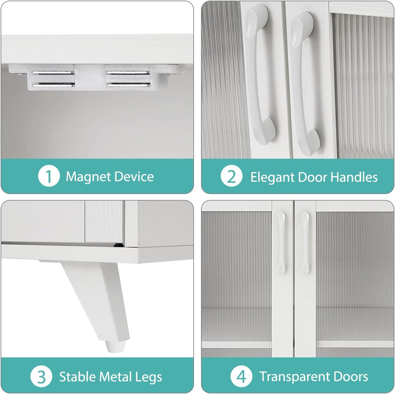 Panana Kitchen Buffet Server Table Accent Sideboard Cupboard Server Buffet Console Table with Doors Cabinet (27inch, White) - Image 8