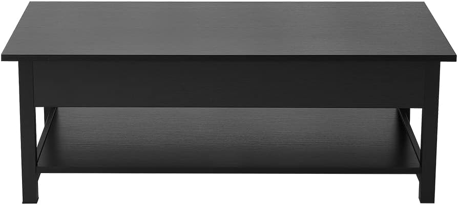 Panana Lift Top Coffee Table with Hidden Compartment & Open Storage Shelf, Lift Tabletop Farmhouse Table Pop Up Table for Living Room,Home Office Reception, 45.28" L x 21.16" W x 16.14" H (Black) - Image 7