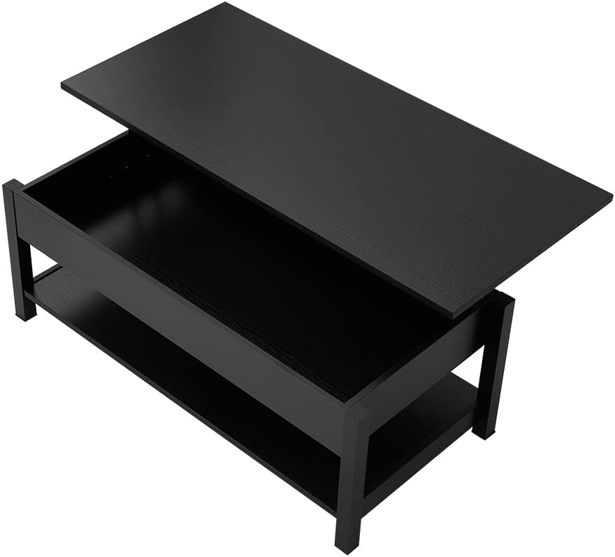 Panana Lift Top Coffee Table with Hidden Compartment & Open Storage Shelf, Lift Tabletop Farmhouse Table Pop Up Table for Living Room,Home Office Reception, 45.28" L x 21.16" W x 16.14" H (Black) - Image 6