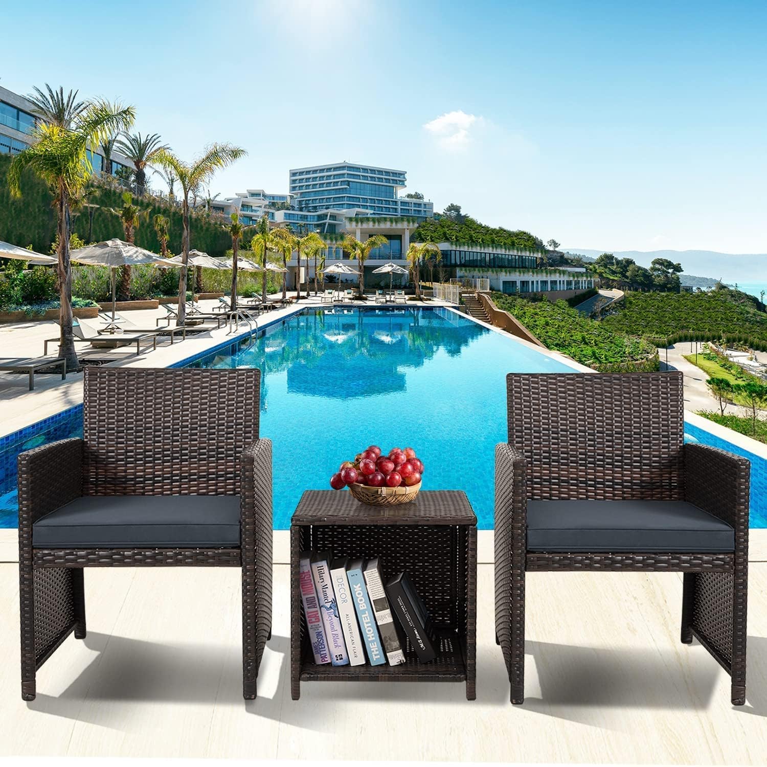 paonne Patio Furniture 4 Pieces Conversation Sets Outdoor Wicker Rattan Chairs Garden Backyard Balcony Porch Poolside loveseat with Soft Cushion and Glass Table (Off White) - Image 12