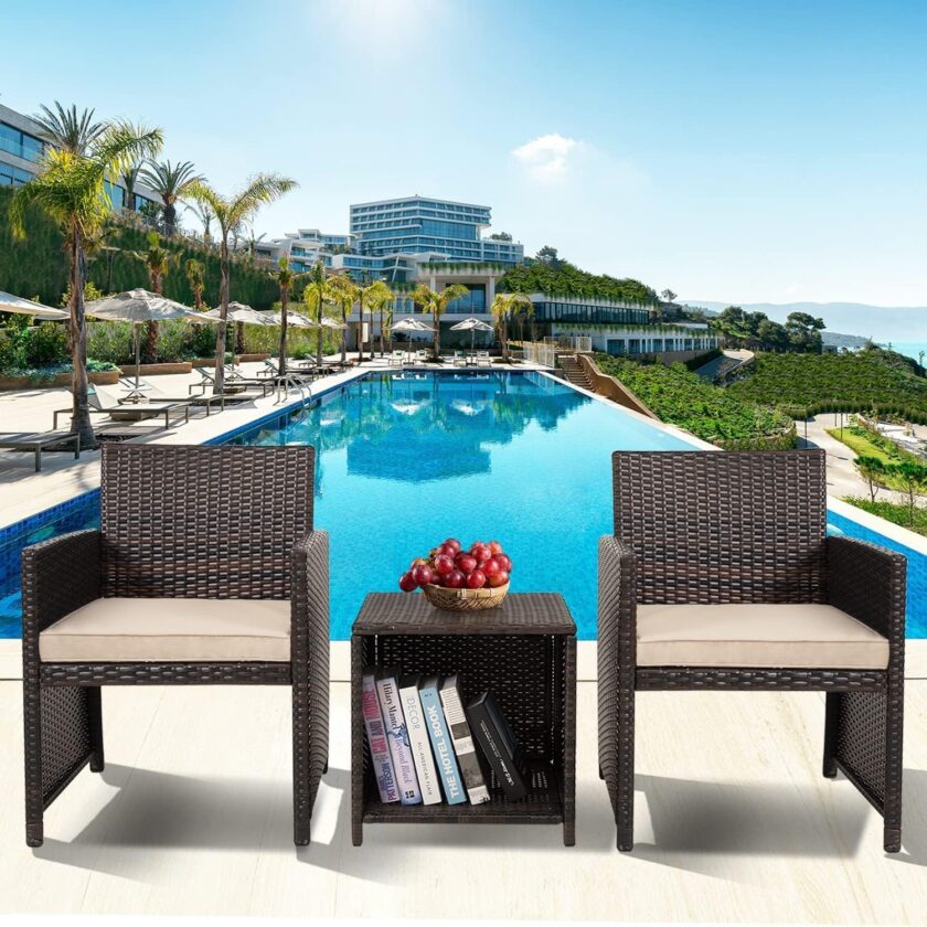 paonne Patio Furniture 4 Pieces Conversation Sets Outdoor Wicker Rattan Chairs Garden Backyard Balcony Porch Poolside loveseat with Soft Cushion and Glass Table (Off White) - Image 11