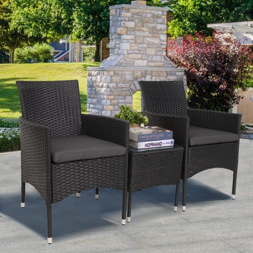 paonne Patio Furniture 4 Pieces Conversation Sets Outdoor Wicker Rattan Chairs Garden Backyard Balcony Porch Poolside loveseat with Soft Cushion and Glass Table (Off White) - Image 9