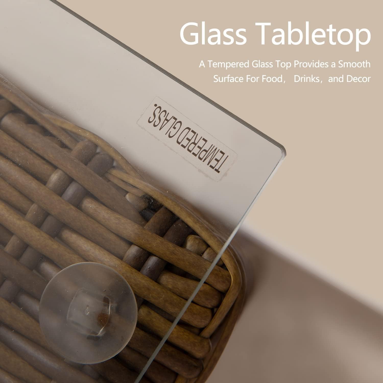 paonne Patio Furniture 4 Pieces Conversation Sets Outdoor Wicker Rattan Chairs Garden Backyard Balcony Porch Poolside loveseat with Soft Cushion and Glass Table (Off White) - Image 6