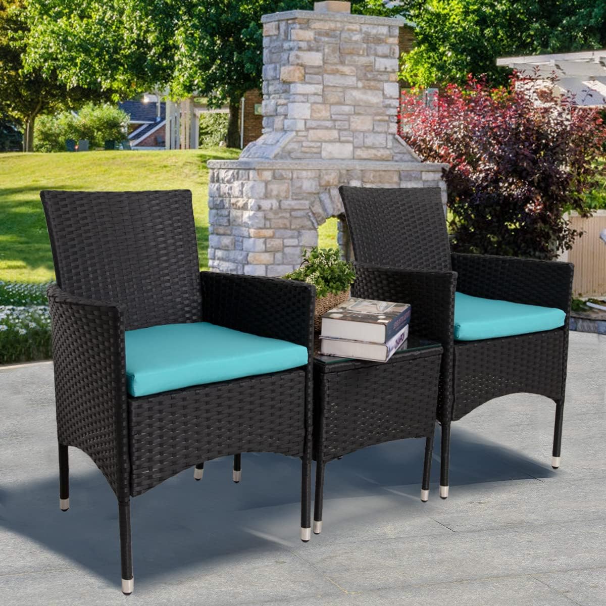 paonne Patio Furniture 4 Pieces Conversation Sets Outdoor Wicker Rattan Chairs Garden Backyard Balcony Porch Poolside loveseat with Soft Cushion and Glass Table (Off White) - Image 10