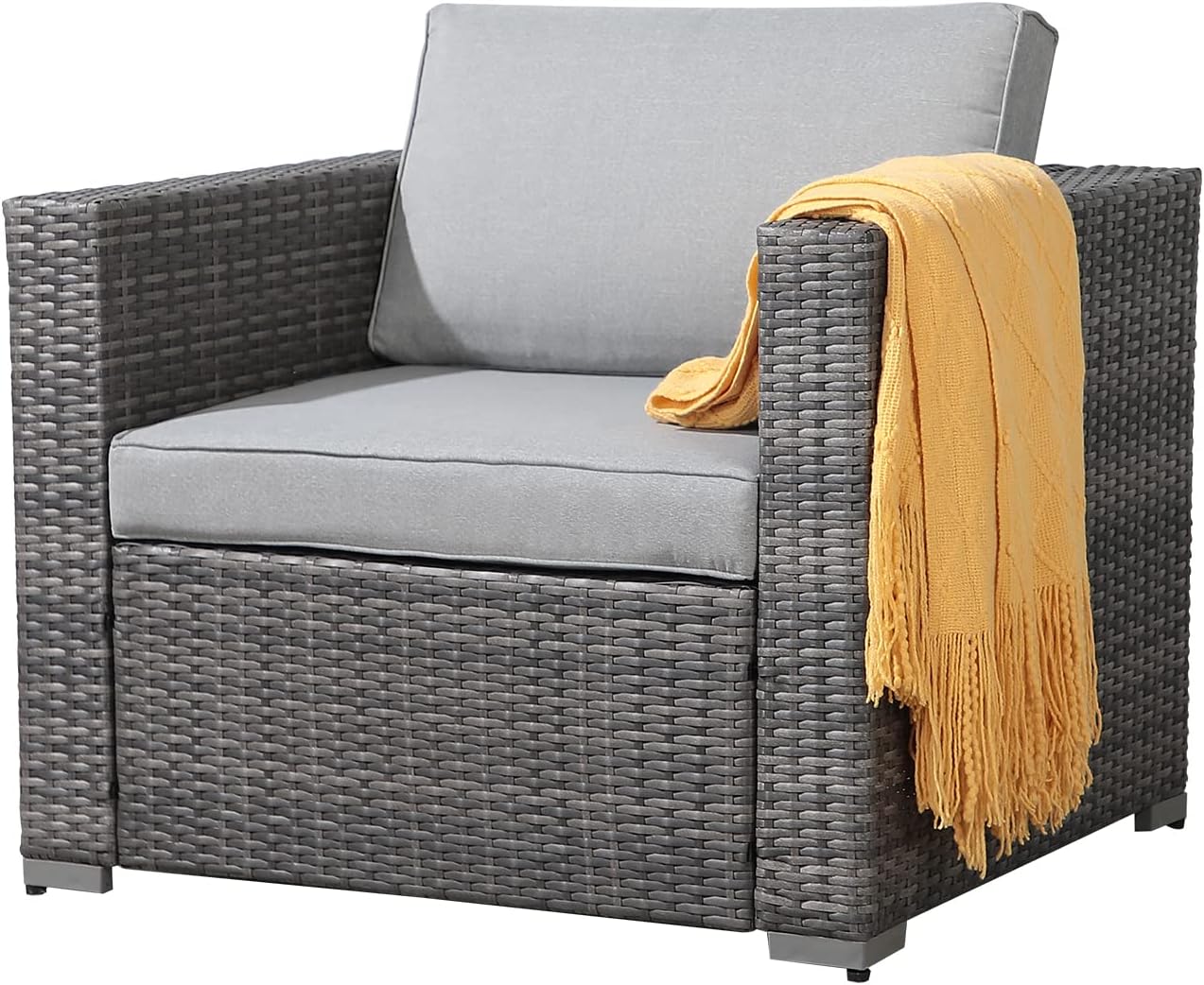 Patiorama Patio Single Sofa, Outdoor Armchair, All-Weather Brown PE Wicker Rattan Sectional Sofa, Additional Chair for Furniture Set, Patio Seating for Balcony Garden Porch Pool (Beige Cushion) - Image 10