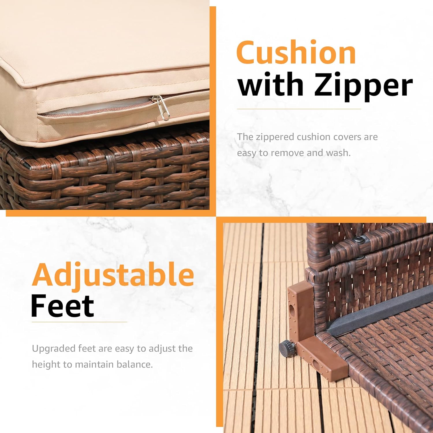 Patiorama Patio Single Sofa, Outdoor Armchair, All-Weather Brown PE Wicker Rattan Sectional Sofa, Additional Chair for Furniture Set, Patio Seating for Balcony Garden Porch Pool (Beige Cushion) - Image 5