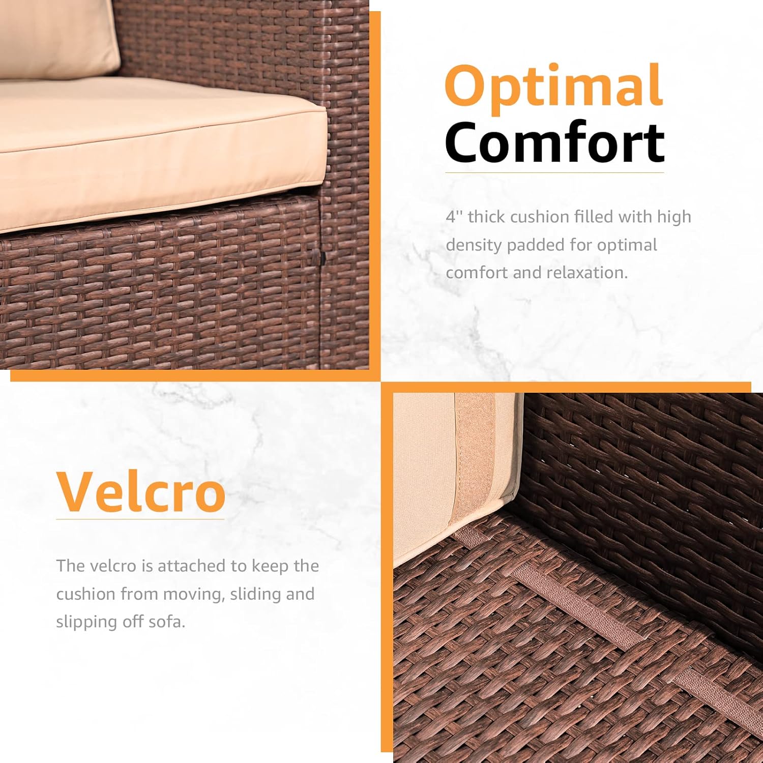 Patiorama Patio Single Sofa, Outdoor Armchair, All-Weather Brown PE Wicker Rattan Sectional Sofa, Additional Chair for Furniture Set, Patio Seating for Balcony Garden Porch Pool (Beige Cushion) - Image 4