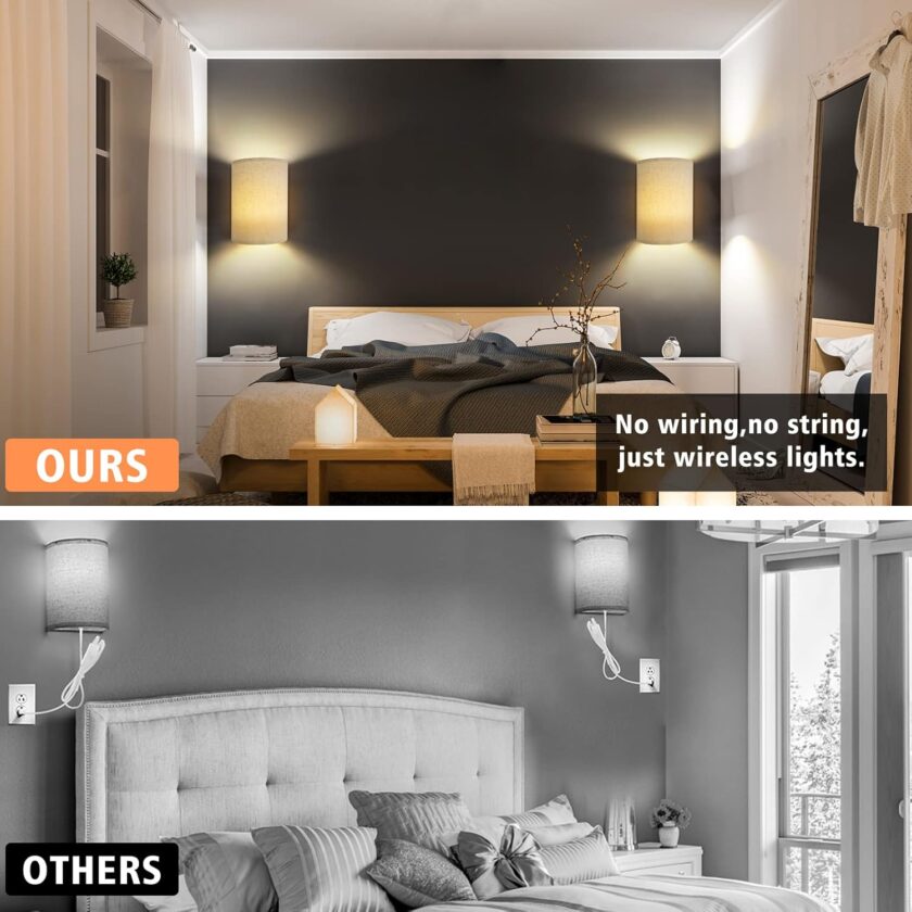 PESUTEN Wall Sconce Lighting Decor Set of 2, 16 RGB Colors Wireless Wall Sconce with Fabric Shade Remote Control, Dimmable Wall Lamp Fixtures for Bedroom Living Room Hallway - Image 5