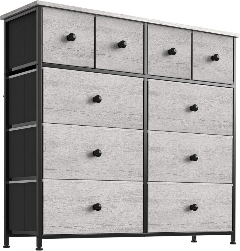 REAHOME 10 Drawer Dresser for Bedroom Faux Leather Chest of Drawers Fabric Dresser with Wooden Top Storage Organizer Unit for Living Room Hallway Entryway Closets (Rustic Brown) - Image 10