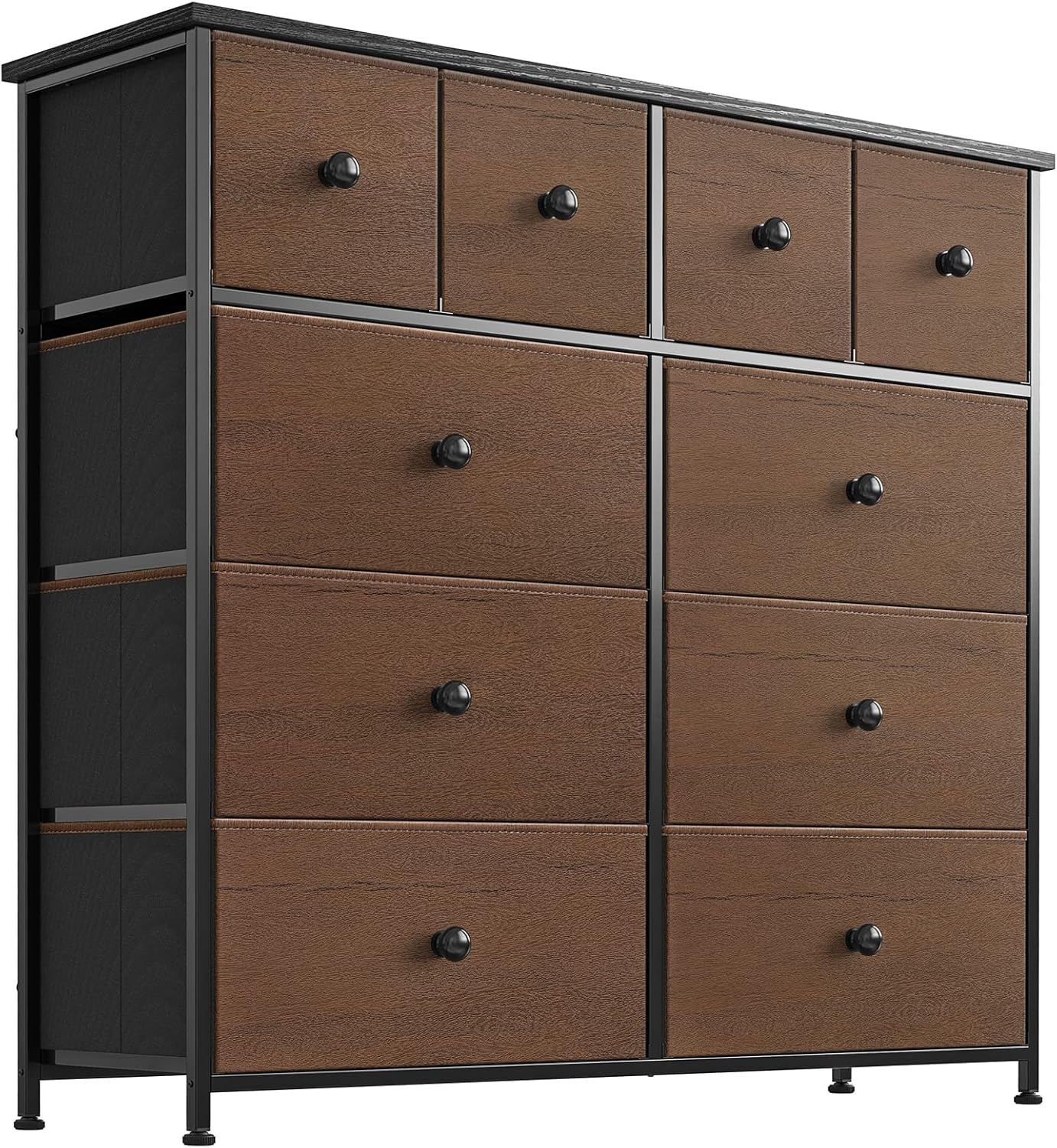 REAHOME 10 Drawer Dresser for Bedroom Faux Leather Chest of Drawers Fabric Dresser with Wooden Top Storage Organizer Unit for Living Room Hallway Entryway Closets (Rustic Brown) - Image 9
