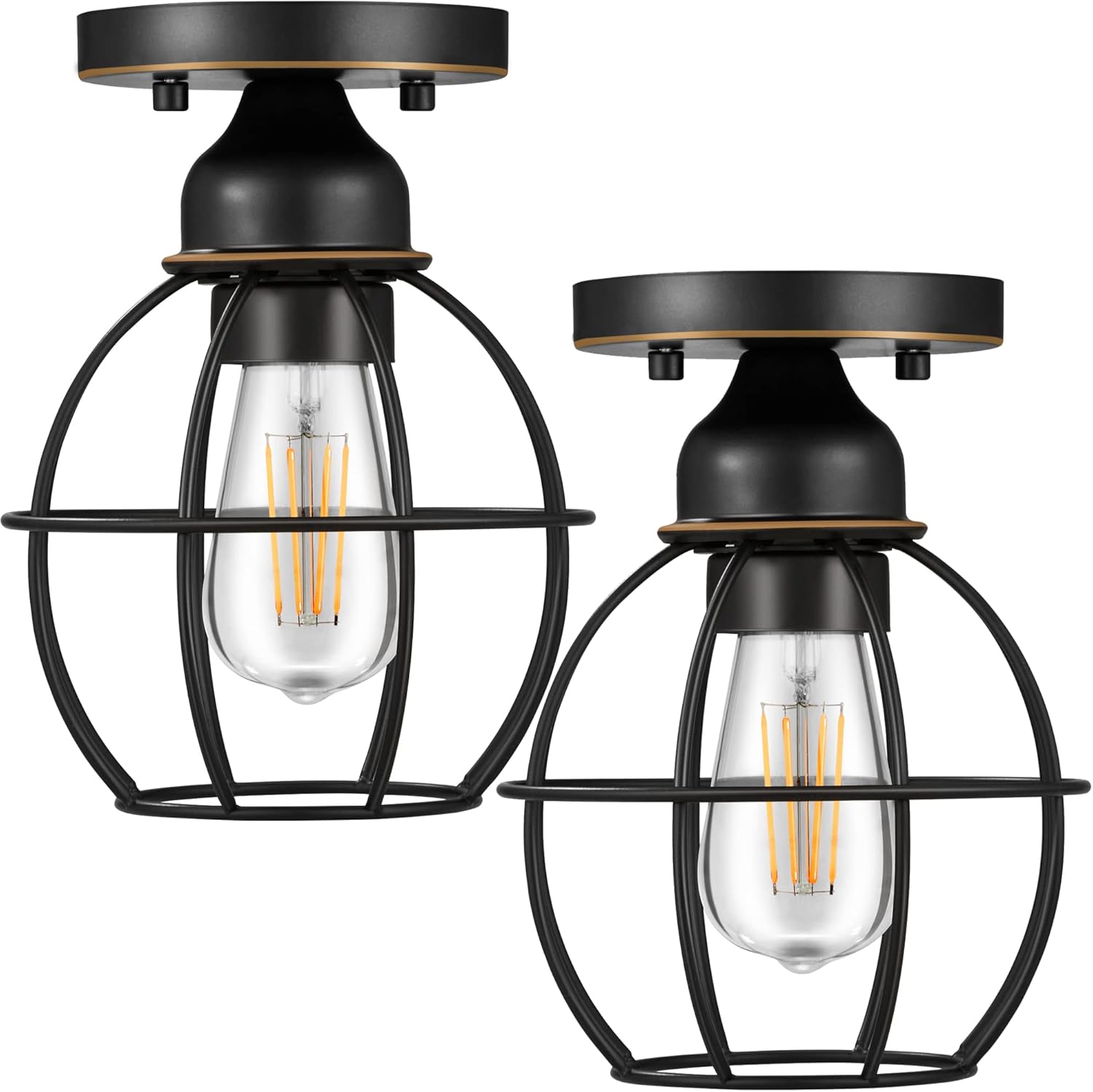 Revtronic 00400 1-Light Flush Mount Ceiling Light Fixtures for Kitchen Hallway, Close to Ceiling Lighting, Industrial Farmhouse Cage Ceiling Lamp for Closet, Laundry, Living Room, 2 Pack - ETL Listed - Image 8