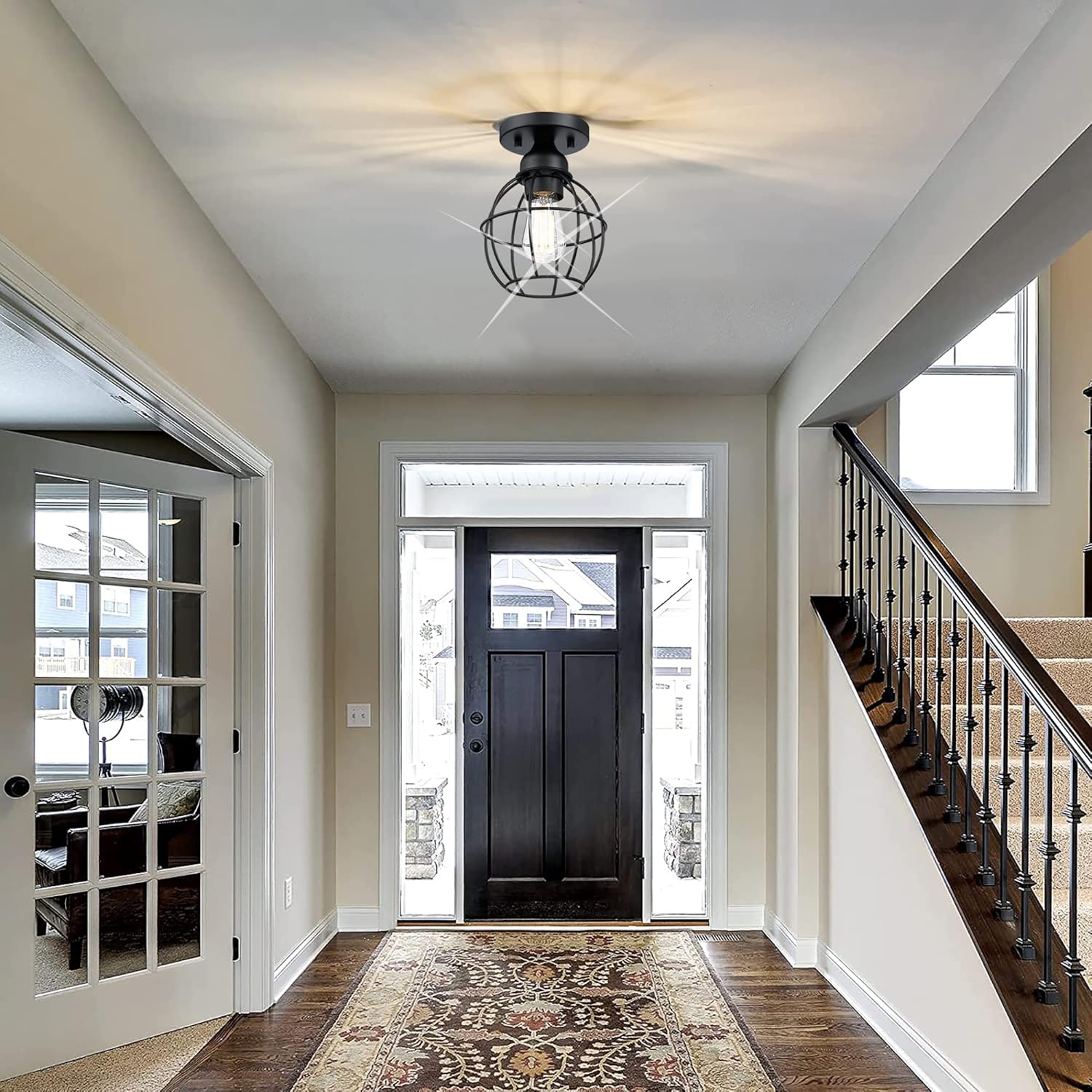 Revtronic 00400 1-Light Flush Mount Ceiling Light Fixtures for Kitchen Hallway, Close to Ceiling Lighting, Industrial Farmhouse Cage Ceiling Lamp for Closet, Laundry, Living Room, 2 Pack - ETL Listed - Image 6