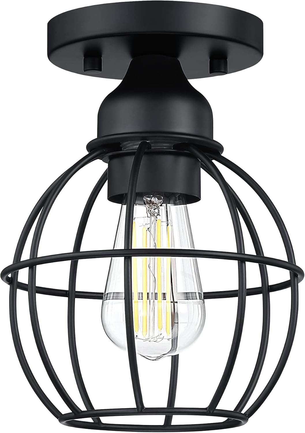 Revtronic 00400 1-Light Flush Mount Ceiling Light Fixtures for Kitchen Hallway, Close to Ceiling Lighting, Industrial Farmhouse Cage Ceiling Lamp for Closet, Laundry, Living Room, 2 Pack - ETL Listed - Image 3