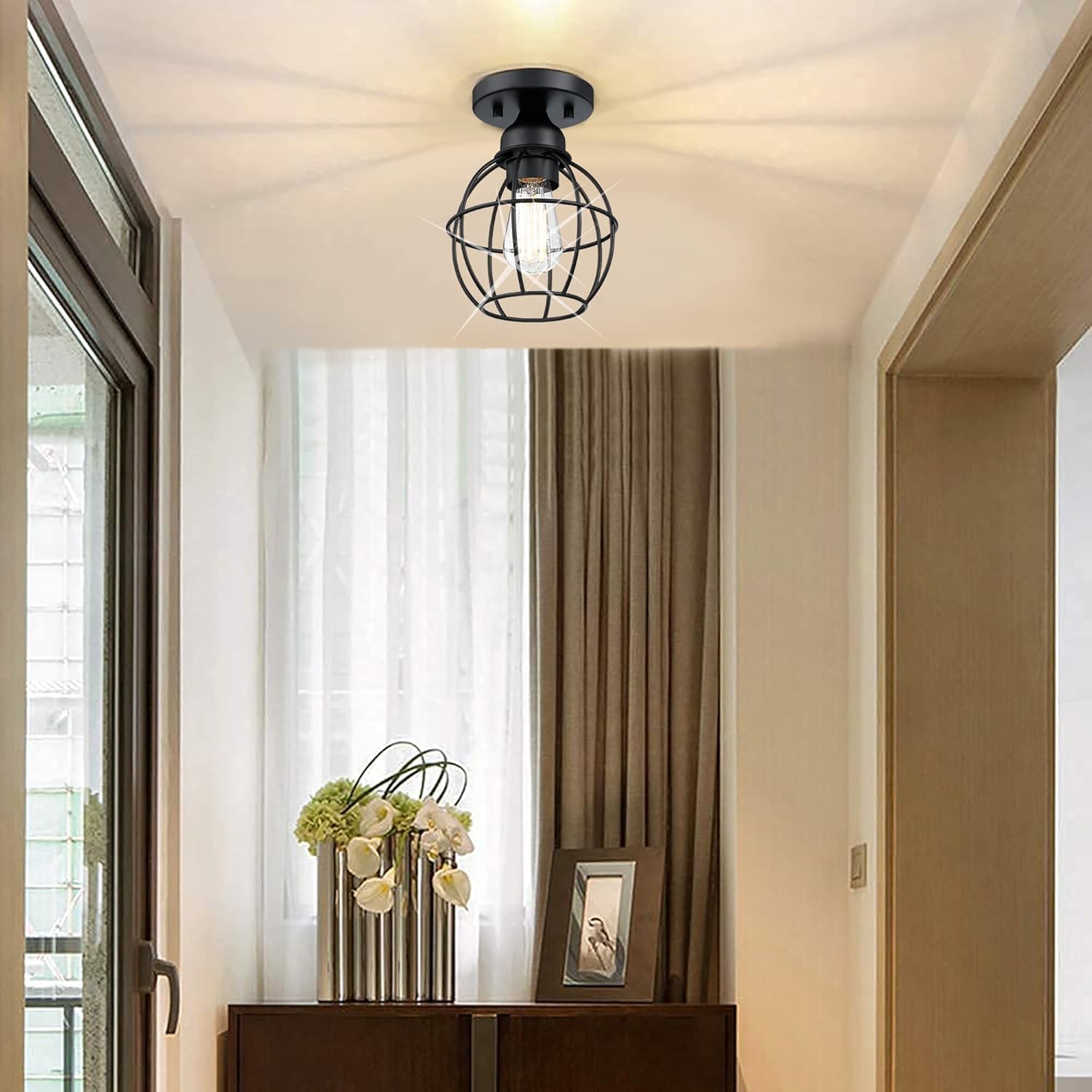 Revtronic 00400 1-Light Flush Mount Ceiling Light Fixtures for Kitchen Hallway, Close to Ceiling Lighting, Industrial Farmhouse Cage Ceiling Lamp for Closet, Laundry, Living Room, 2 Pack - ETL Listed - Image 7