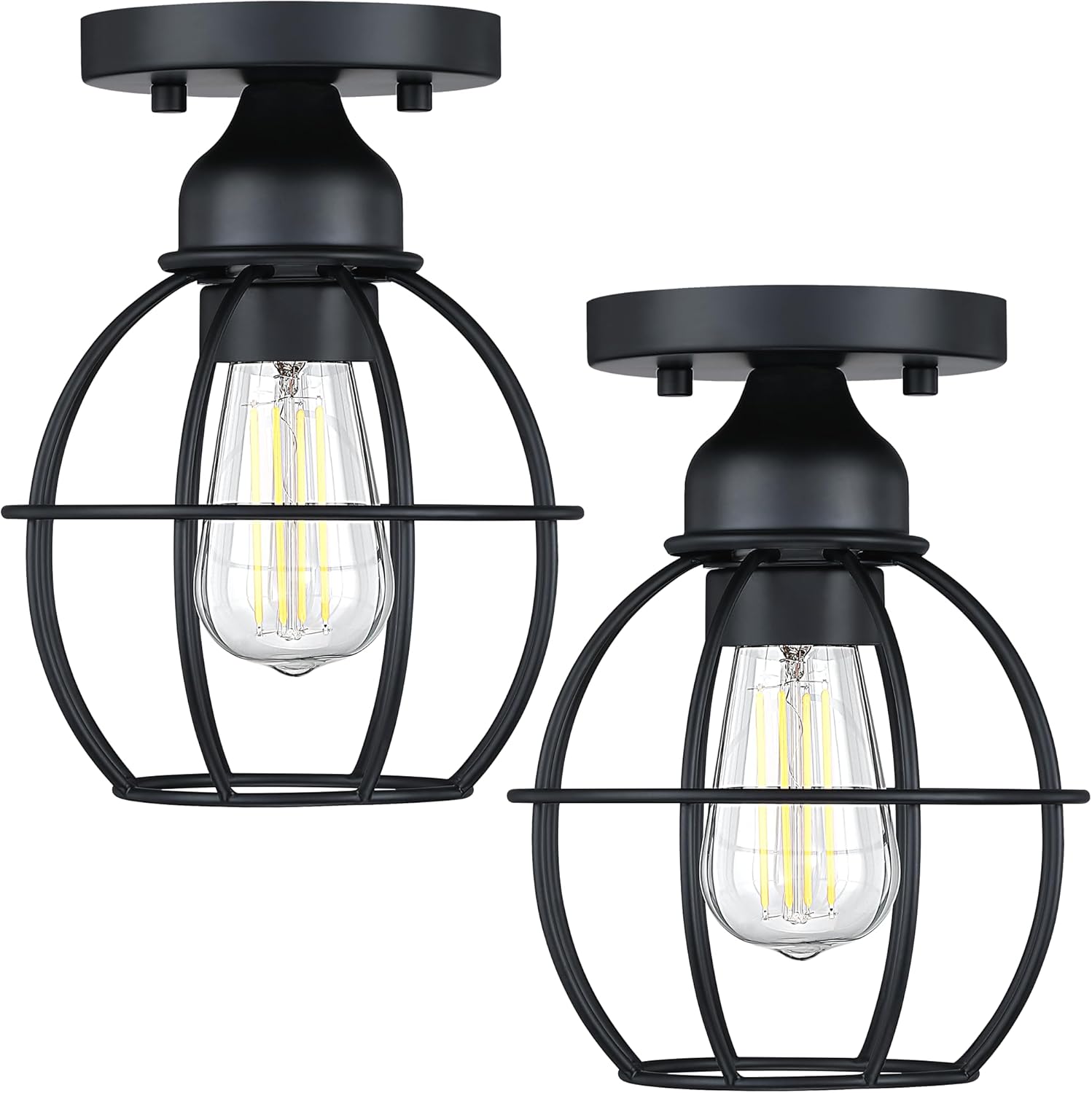 Revtronic 00400 1-Light Flush Mount Ceiling Light Fixtures for Kitchen Hallway, Close to Ceiling Lighting, Industrial Farmhouse Cage Ceiling Lamp for Closet, Laundry, Living Room, 2 Pack - ETL Listed