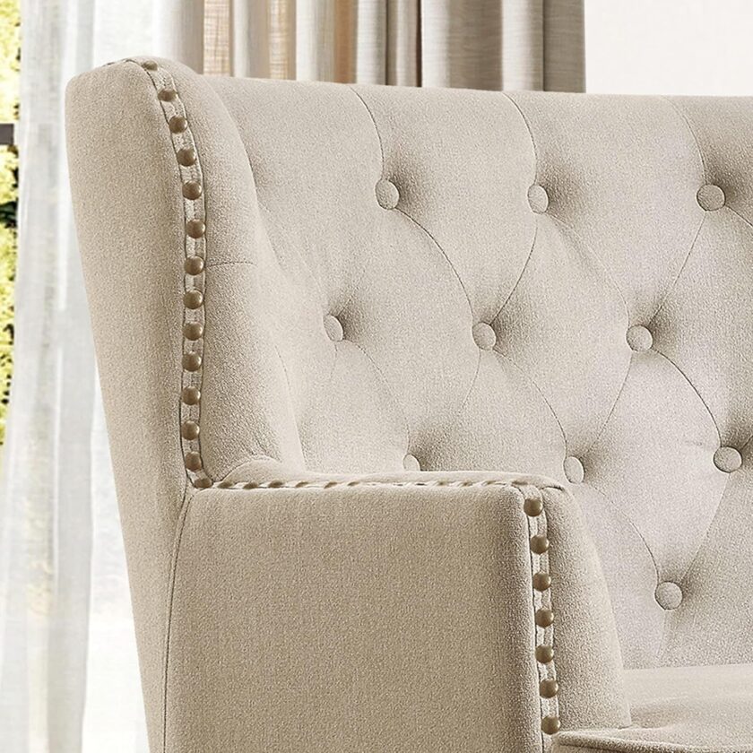 Rosevera Atlas Furniture Reading Arm Living Room Comfy Small Accent Chairs for Bedroom, Standard, Velvet Pearl Beige - Image 3