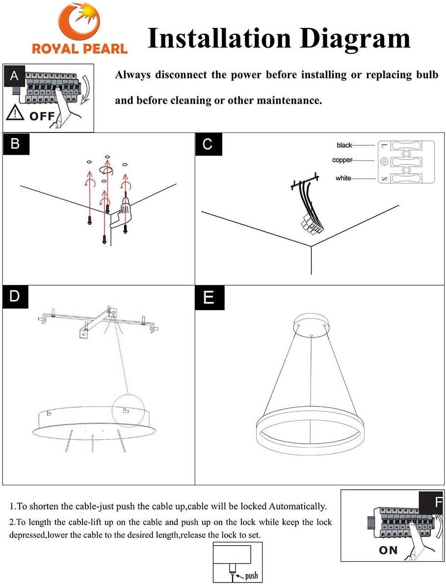 ROYAL PEARL LED Modern Chandelier 1-Ring Circular Pendant Light Flush Mount Pendant Lighting for Living Room Dining Room, 6000k, Silver - Image 9
