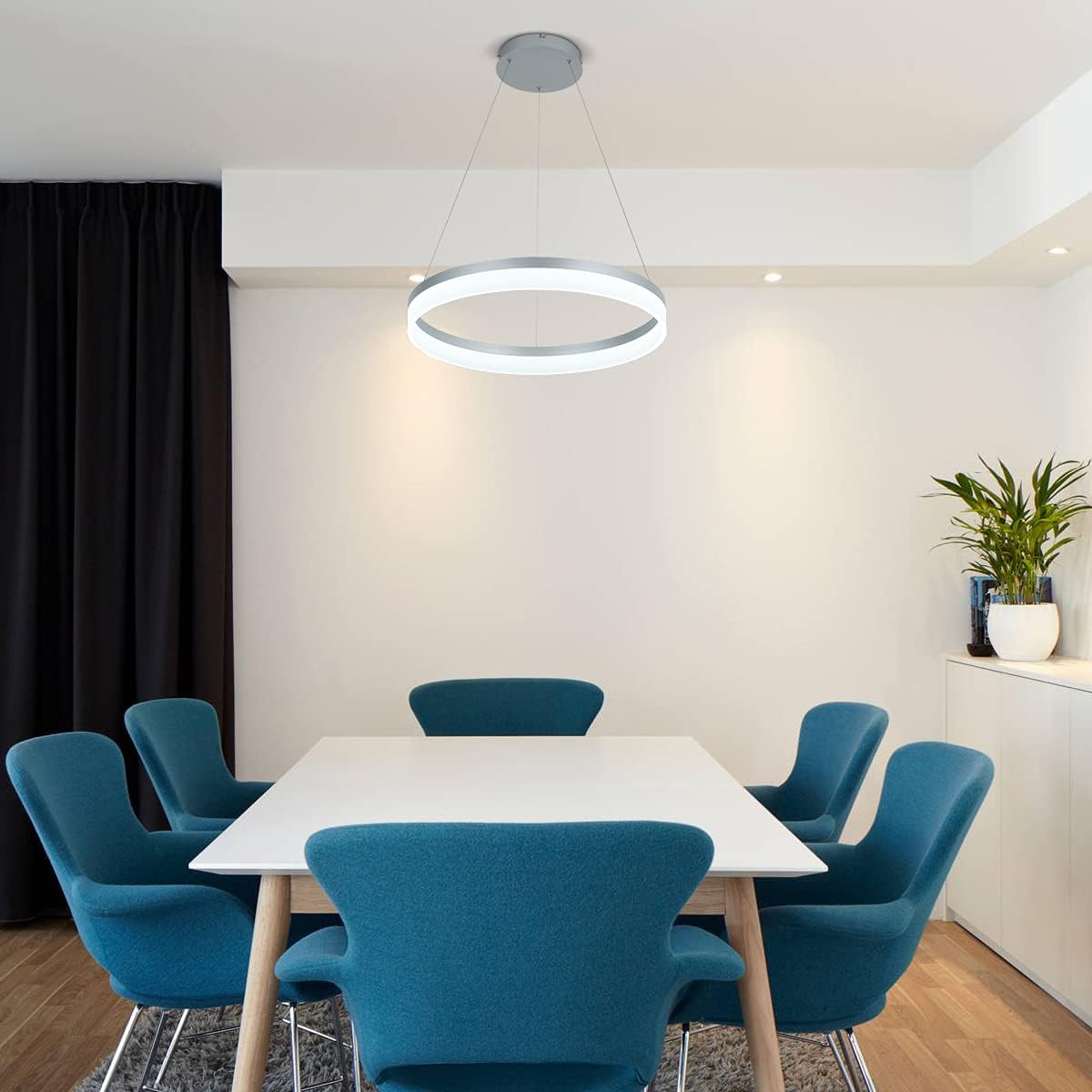 ROYAL PEARL LED Modern Chandelier 1-Ring Circular Pendant Light Flush Mount Pendant Lighting for Living Room Dining Room, 6000k, Silver - Image 7