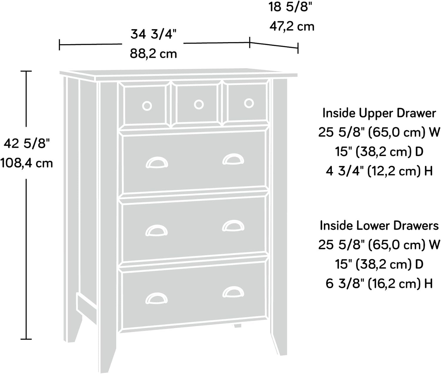 Sauder Shoal Creek 4-Drawer Chest, L: 34.72" x W: 18.58" x H: 42.68", Oiled Oak finish - Image 3