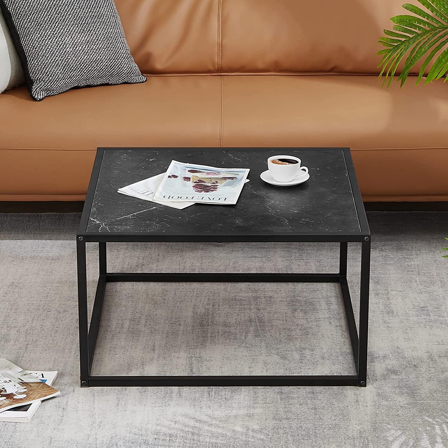 SAYGOER Black Coffee Table Small Square Coffee Tables Simple Modern Center Table for Living Room Home Office 27.6 * 27.6 * 15.7Inch, Easy Assembly, Black Faux Marble - Image 5
