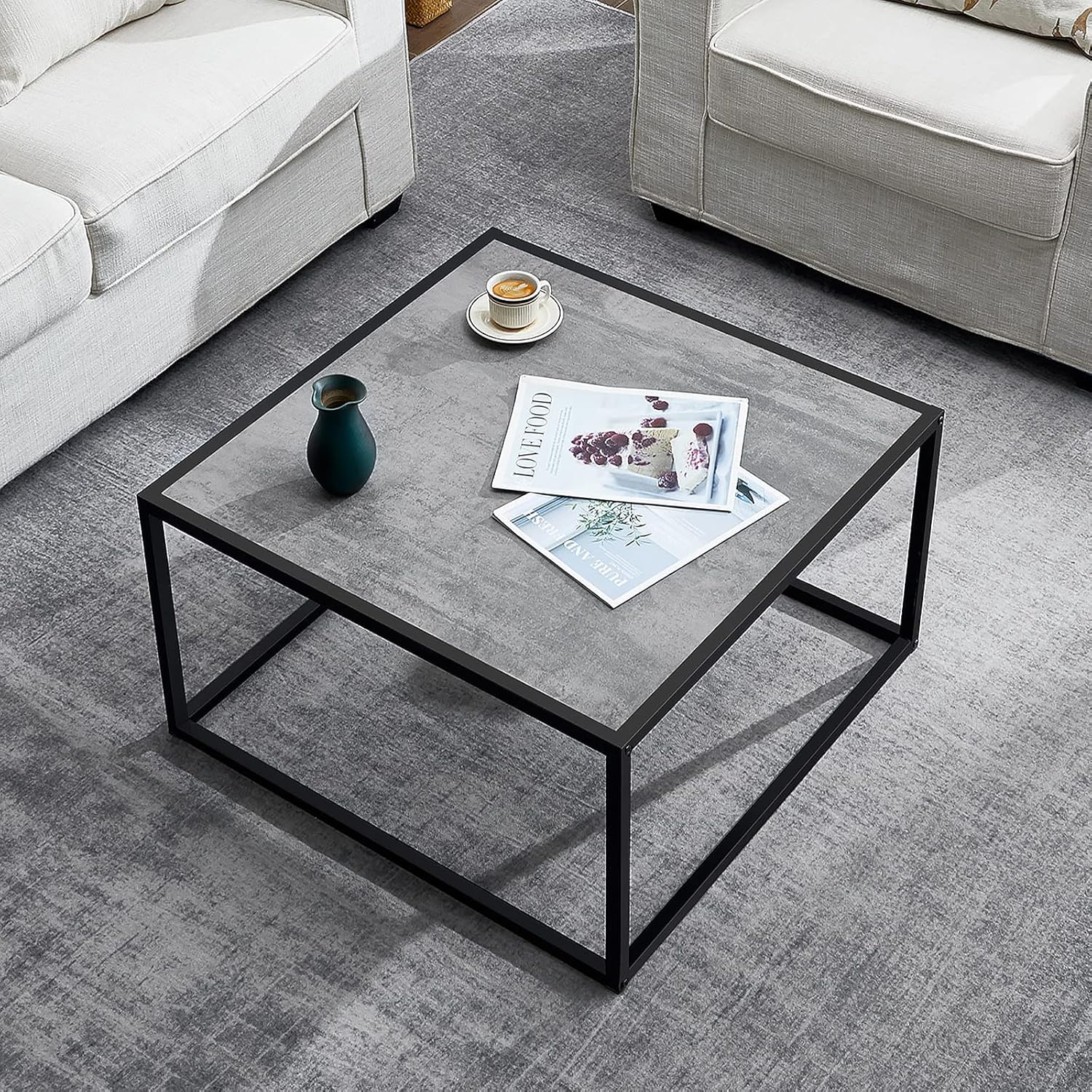SAYGOER Black Coffee Table Small Square Coffee Tables Simple Modern Center Table for Living Room Home Office 27.6 * 27.6 * 15.7Inch, Easy Assembly, Black Faux Marble - Image 9