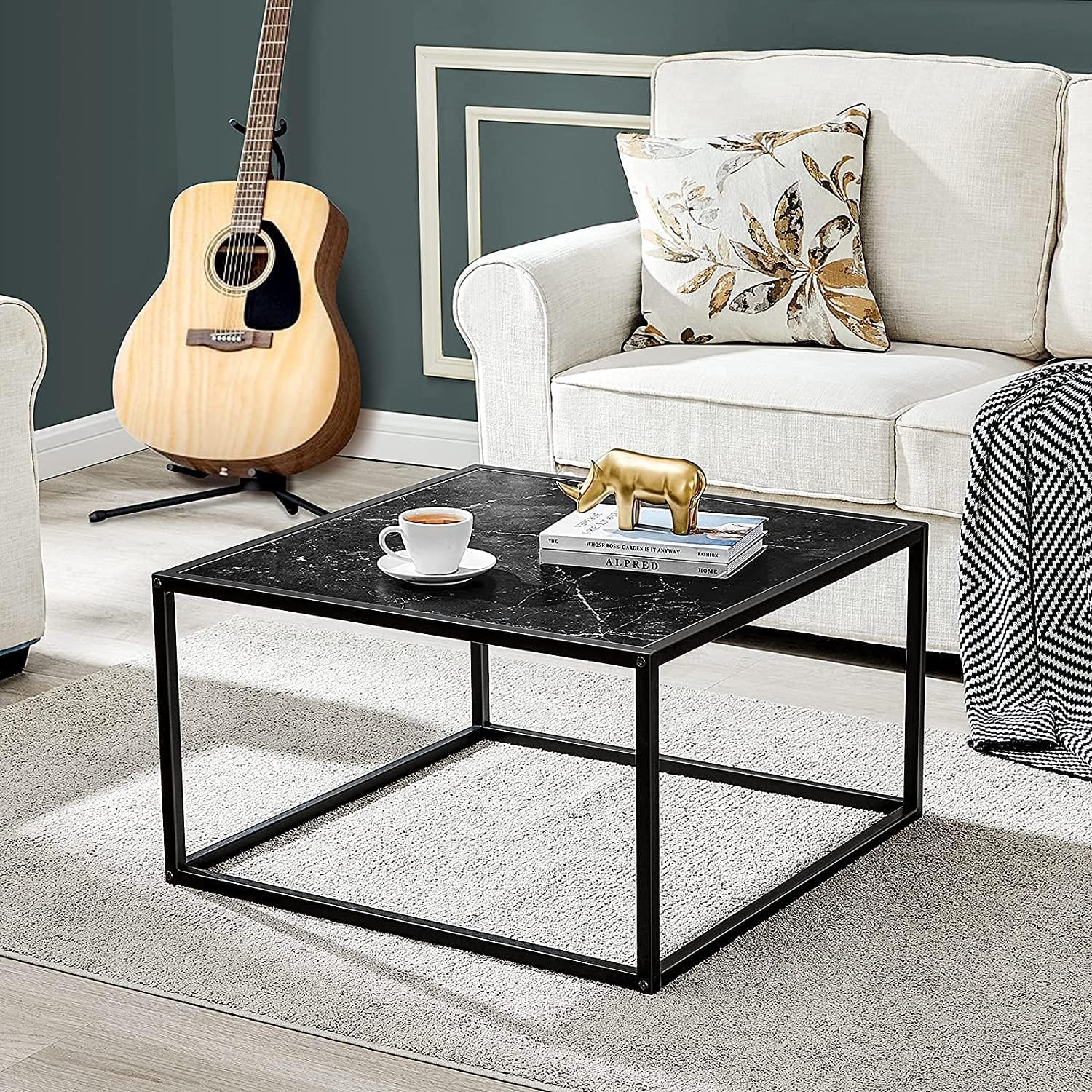 SAYGOER Black Coffee Table Small Square Coffee Tables Simple Modern Center Table for Living Room Home Office 27.6 * 27.6 * 15.7Inch, Easy Assembly, Black Faux Marble - Image 6