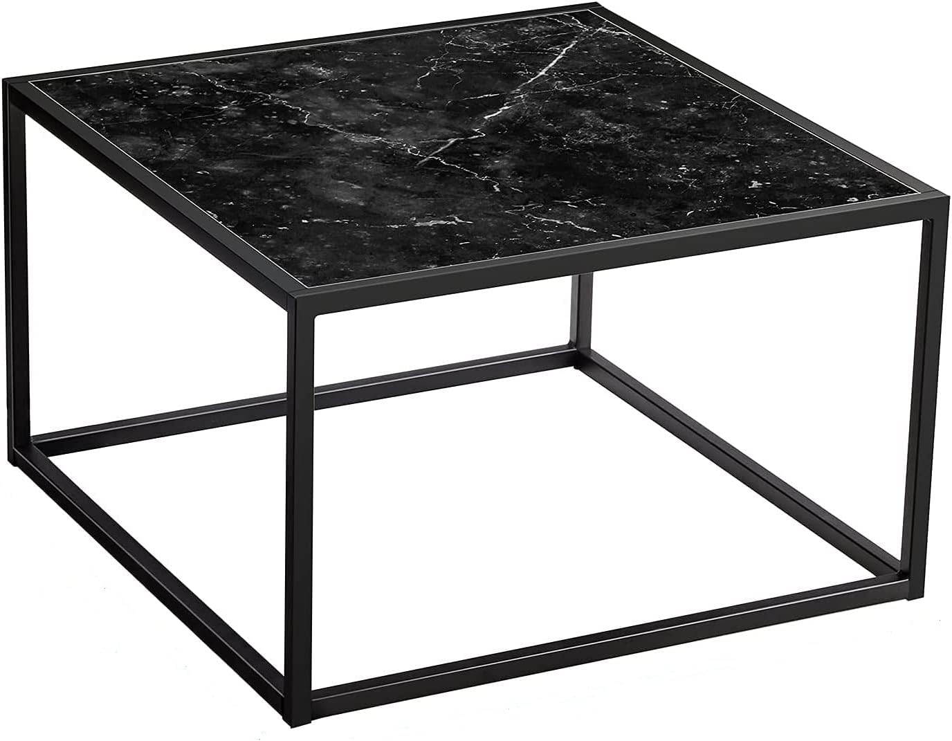 SAYGOER Black Coffee Table Small Square Coffee Tables Simple Modern Center Table for Living Room Home Office 27.6 * 27.6 * 15.7Inch, Easy Assembly, Black Faux Marble - Image 7