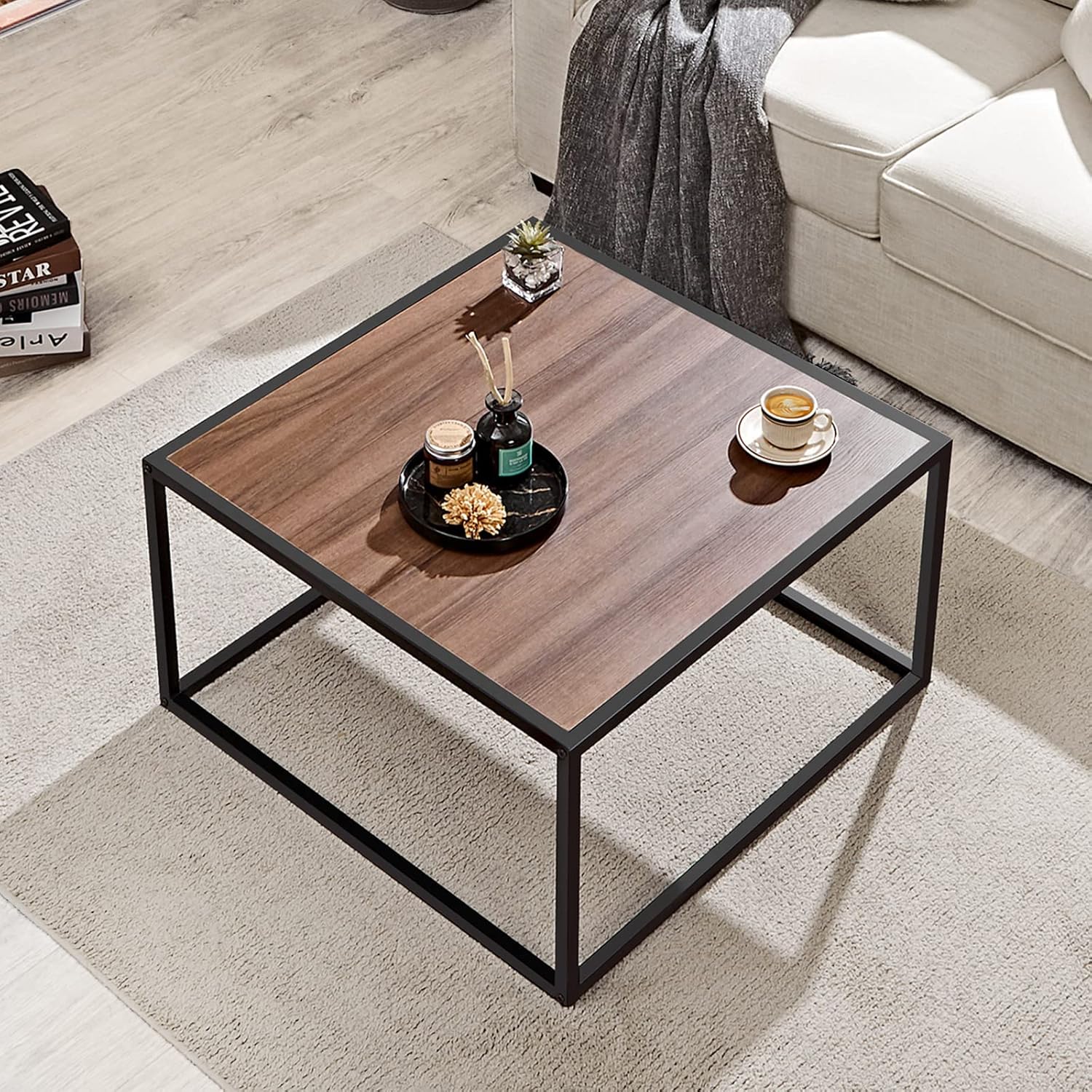 SAYGOER Black Coffee Table Small Square Coffee Tables Simple Modern Center Table for Living Room Home Office 27.6 * 27.6 * 15.7Inch, Easy Assembly, Black Faux Marble - Image 8
