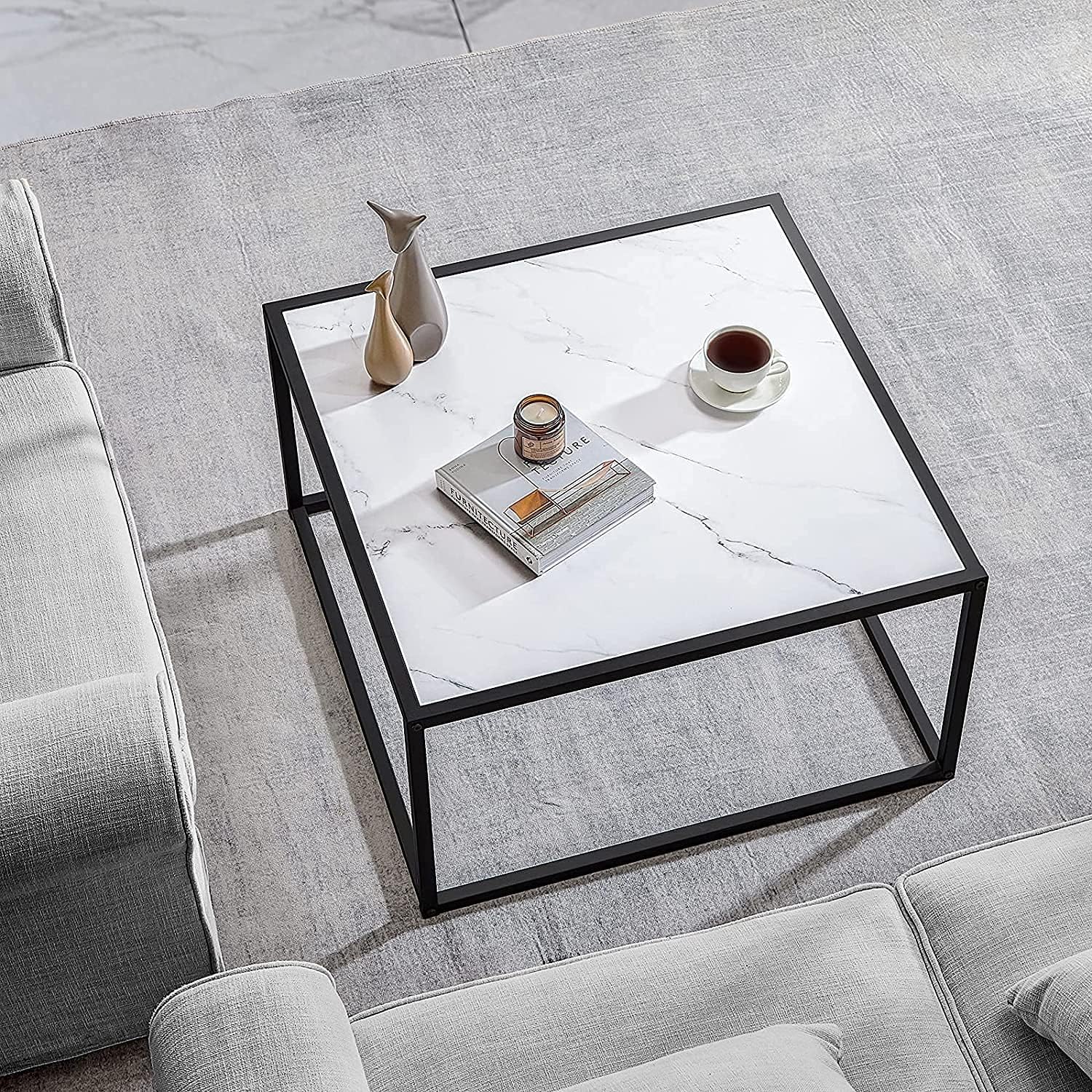 SAYGOER Black Coffee Table Small Square Coffee Tables Simple Modern Center Table for Living Room Home Office 27.6 * 27.6 * 15.7Inch, Easy Assembly, Black Faux Marble - Image 10