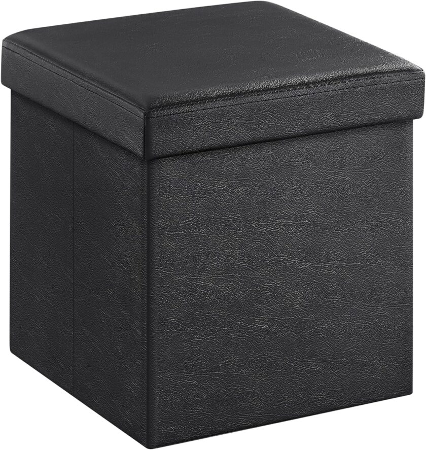 SONGMICS 43 Inches Folding Storage Ottoman Bench, Storage Chest, Footrest, Coffee Table, Padded Seat, Faux Leather, Holds up to 660 lb, Black ULSF701 - Image 10