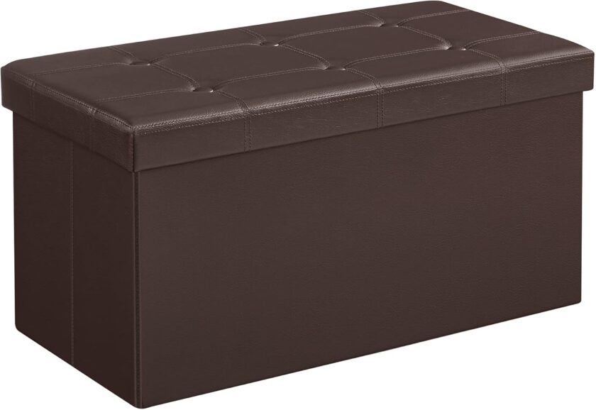 SONGMICS 43 Inches Folding Storage Ottoman Bench, Storage Chest, Footrest, Coffee Table, Padded Seat, Faux Leather, Holds up to 660 lb, Black ULSF701 - Image 17