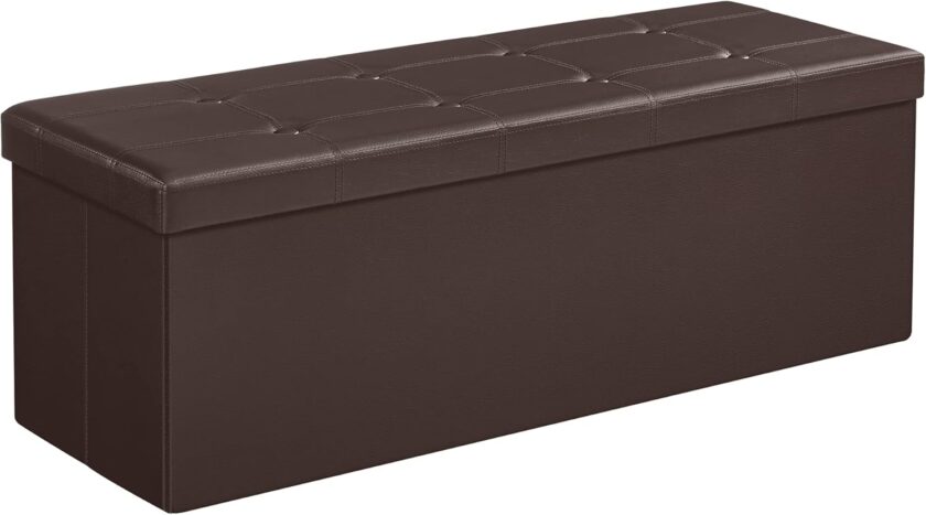 SONGMICS 43 Inches Folding Storage Ottoman Bench, Storage Chest, Footrest, Coffee Table, Padded Seat, Faux Leather, Holds up to 660 lb, Black ULSF701 - Image 13