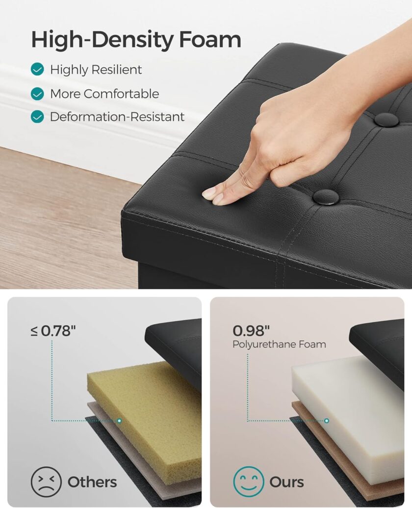 SONGMICS 43 Inches Folding Storage Ottoman Bench, Storage Chest, Footrest, Coffee Table, Padded Seat, Faux Leather, Holds up to 660 lb, Black ULSF701 - Image 6