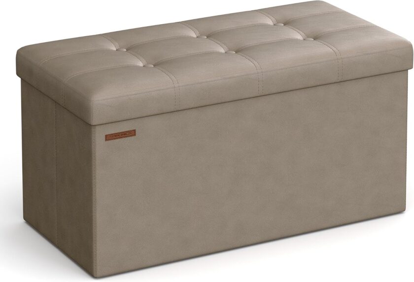SONGMICS 43 Inches Folding Storage Ottoman Bench, Storage Chest, Footrest, Coffee Table, Padded Seat, Faux Leather, Holds up to 660 lb, Black ULSF701 - Image 18