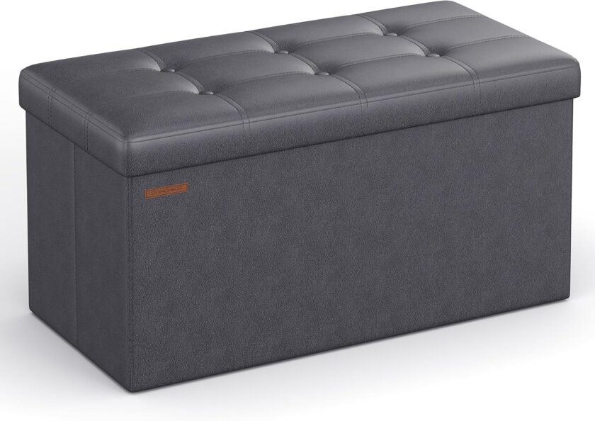 SONGMICS 43 Inches Folding Storage Ottoman Bench, Storage Chest, Footrest, Coffee Table, Padded Seat, Faux Leather, Holds up to 660 lb, Black ULSF701 - Image 15