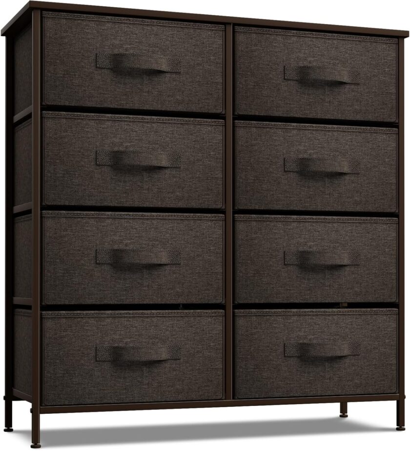 Sorbus Dresser with 8 Drawers - Furniture Storage Chest Tower Unit for Bedroom, Hallway, Closet, Office Organization - Steel Frame, Wood Top, Easy Pull Fabric Bins (White\/Gray) - Image 9