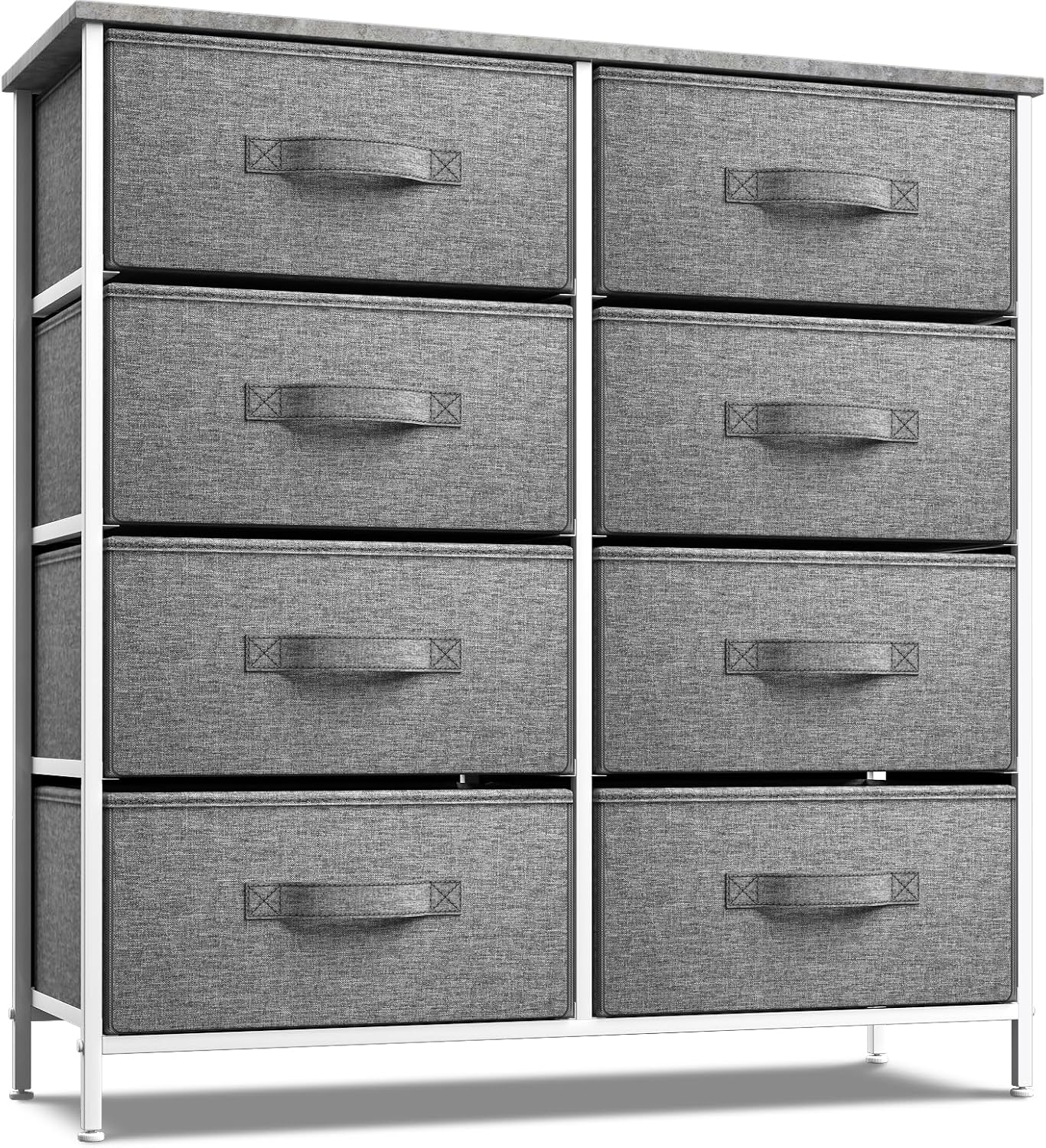 Sorbus Dresser with 8 Drawers - Furniture Storage Chest Tower Unit for Bedroom, Hallway, Closet, Office Organization - Steel Frame, Wood Top, Easy Pull Fabric Bins (White\/Gray) - Image 8