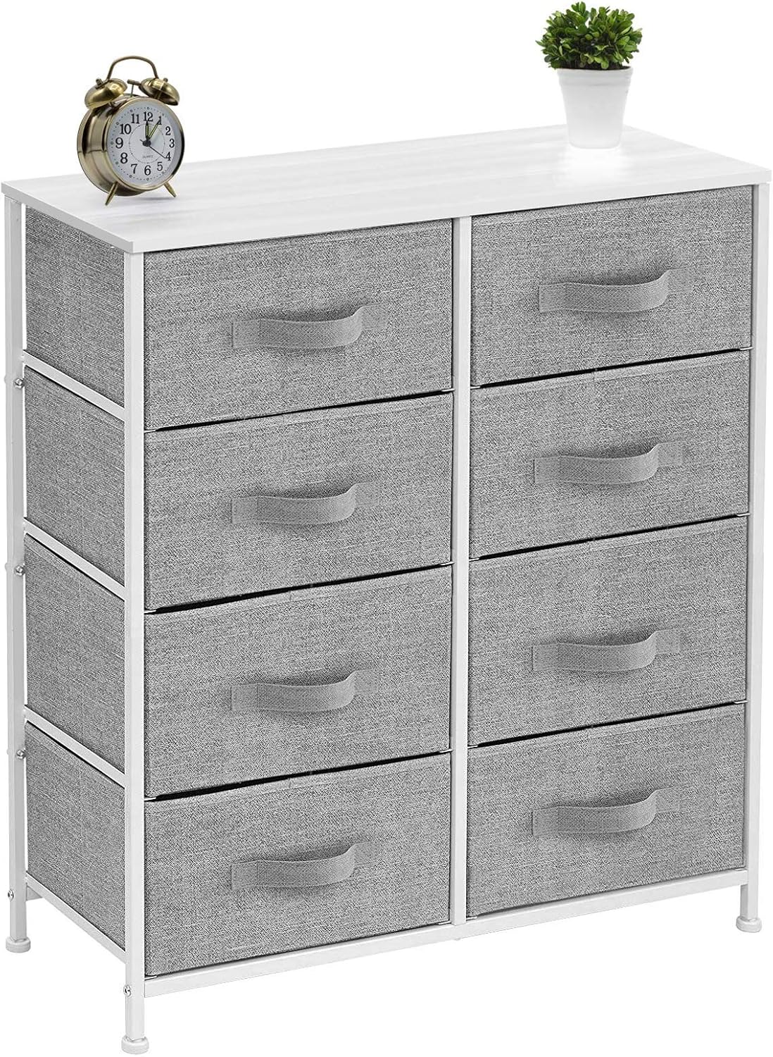 Sorbus Dresser with 8 Drawers - Furniture Storage Chest Tower Unit for Bedroom, Hallway, Closet, Office Organization - Steel Frame, Wood Top, Easy Pull Fabric Bins (White\/Gray) - Image 5