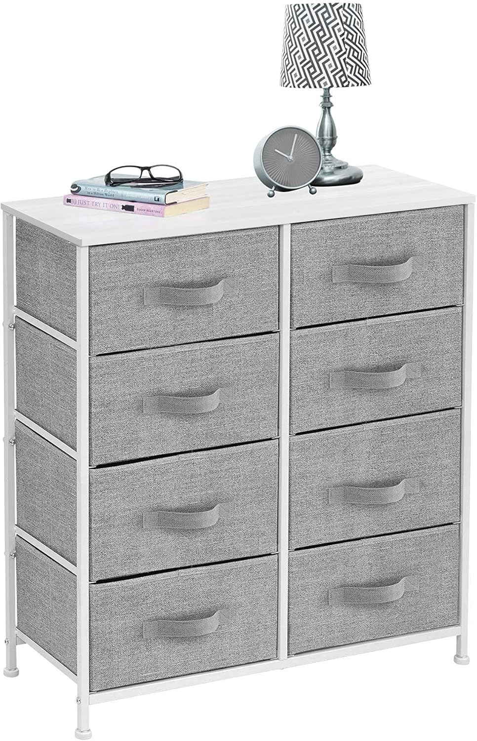 Sorbus Dresser with 8 Drawers - Furniture Storage Chest Tower Unit for Bedroom, Hallway, Closet, Office Organization - Steel Frame, Wood Top, Easy Pull Fabric Bins (White\/Gray) - Image 4