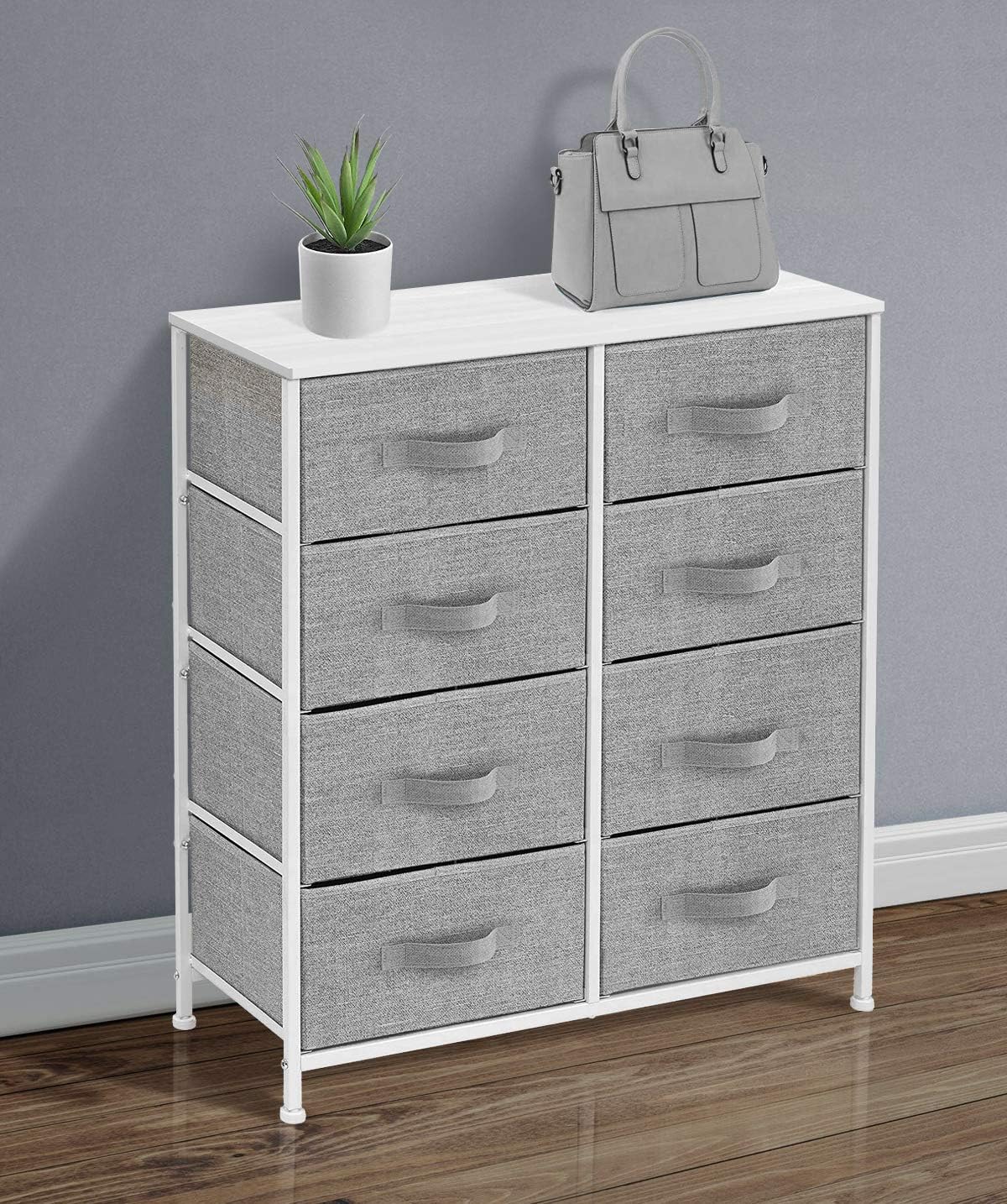 Sorbus Dresser with 8 Drawers - Furniture Storage Chest Tower Unit for Bedroom, Hallway, Closet, Office Organization - Steel Frame, Wood Top, Easy Pull Fabric Bins (White\/Gray) - Image 2