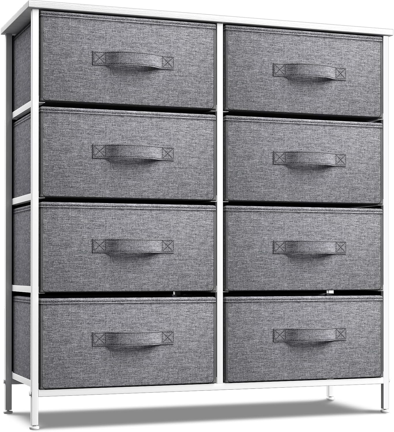 Sorbus Dresser with 8 Drawers - Furniture Storage Chest Tower Unit for Bedroom, Hallway, Closet, Office Organization - Steel Frame, Wood Top, Easy Pull Fabric Bins (White\/Gray)