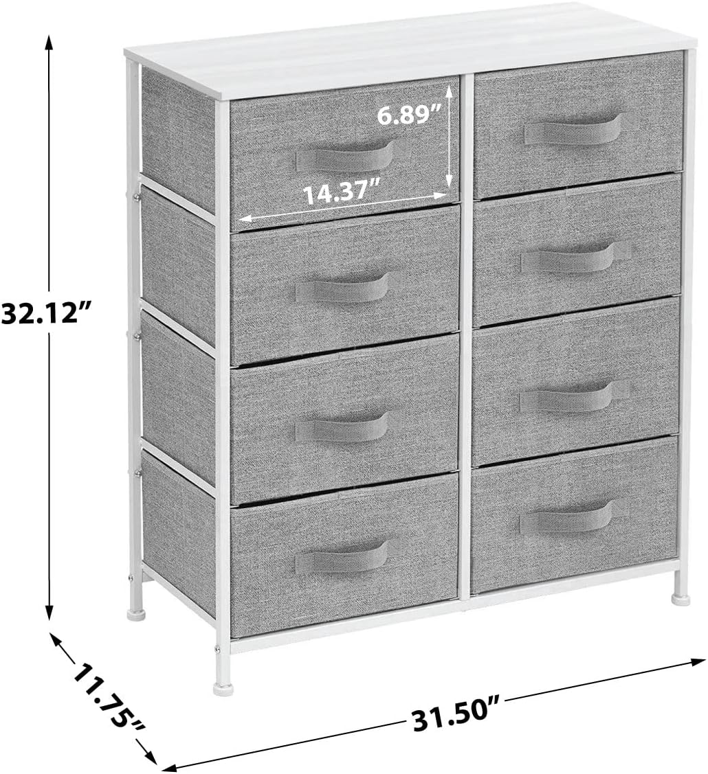 Sorbus Dresser with 8 Drawers - Furniture Storage Chest Tower Unit for Bedroom, Hallway, Closet, Office Organization - Steel Frame, Wood Top, Easy Pull Fabric Bins (White\/Gray) - Image 3