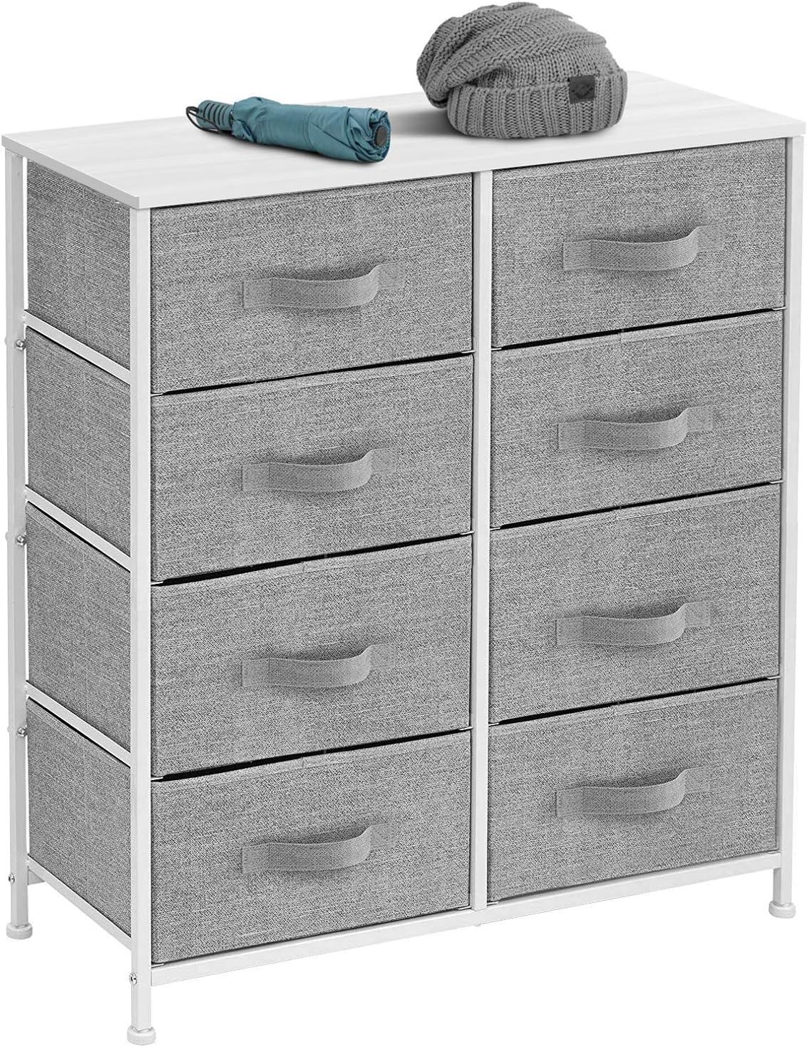 Sorbus Dresser with 8 Drawers - Furniture Storage Chest Tower Unit for Bedroom, Hallway, Closet, Office Organization - Steel Frame, Wood Top, Easy Pull Fabric Bins (White\/Gray) - Image 6