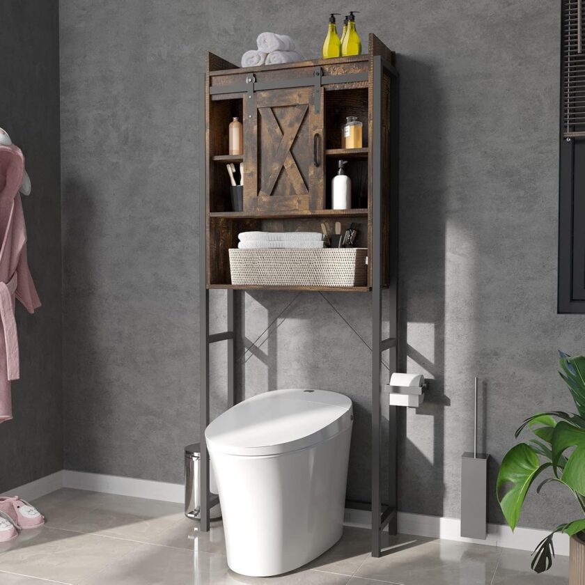 SOSPIRO Farmhouse Over The Toilet Storage with Sliding Barn Door, Freestanding Bathroom Organizer Over Toilet Storage Cabinet Shelf Space Saver Rack for Restroom, Laundry, White - Image 8
